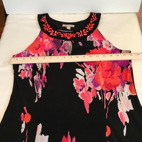 Dressbarn Floral Sleeveless Beaded Midi Sheath Dress Black Pink Women’s Size 10 - Picture 13 of 16